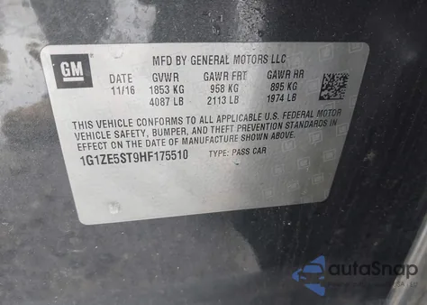 2017 Chevrolet Malibu 1Lt из США, поврежденный, VIN 1G1ZE5ST9HF175510